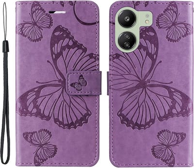 Coverup Hoesje - Geschikt voor Xiaomi Redmi 13C / Poco C65 Hoesje - Coverup Vlinders Book Case - Lila