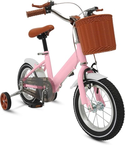 Kinderfiets 12 inch voor jongens en meisjes met steunwielen en mand, in hoogte verstelbare fiets voor kinderen van 80 - 110 cm