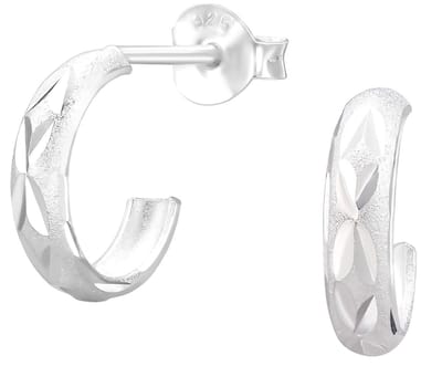 Joy|S - Zilveren oorringen stud - 10 mm / 2.3 mm - halve hoepel - fantasie gravure
