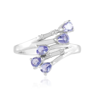 Cavill - Verstelbare Ring 925 Sterling Zilver Gerhodineerd - 0,63 ct Peervormige Tanzaniet & Witte Topaas - Elegant & Handgemaakt