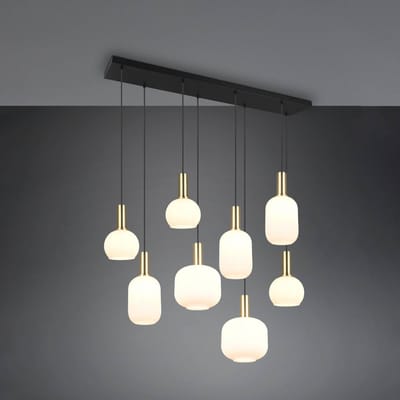 TRIO DIVA - Hanglamp - Messing mat - Wit glas - excl. 8x E27 8,5 W - Plafondbevestiging - In hoogte verstelbaar