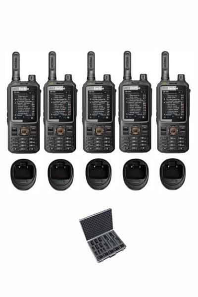 Set van 5 Inrico T320 V2 4G LTE Zello Portofoon, GPS, Wifi met tafellader en koffer