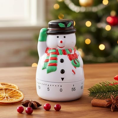Dailygoody - Mechanische Keukentimer - Nostalgisch Design - Sneeuwpop - Keukenklok voor Koken - Batterijvrij - Perfect voor Kerstmis en Bakken