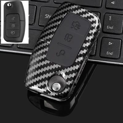 Abs Carbon Auto Flip Vouwbare Sleutelhoes Cover Voor Ford Focus 2 3 Ecosport C-Max S-Max Ka Mondeo Kuga Galaxy Fiesta Sleutelhanger black