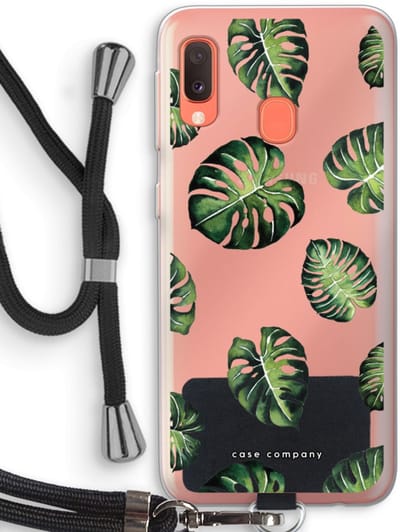 Case Company® - Hoesje met koord geschikt voor Samsung Galaxy A20e hoesje met Koord - Tropische bladeren - Telefoonhoesje met Zwart Koord - Bescherming aan alle Kanten en Over de Schermrand