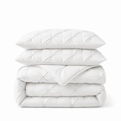 Dekbed Zonder Overtrek 200x200 cm - Wit - Met Bijpassende Kussensloop - Pintuck Design - Hoesloos Dekbed - Wasbaar - 300 gsm