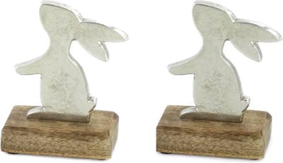 Decoratief figuur - set van 2 hazen / konijnen op staander - konijn / haas