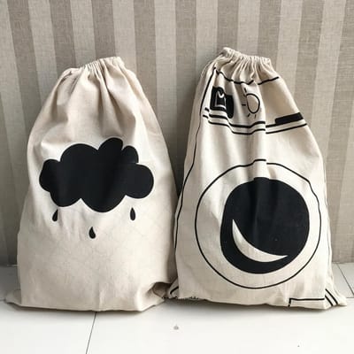 Wasbare Canvas Waszakken met Trekkoord - Set van 2, 60x48cm, Ruime Opbergtassen voor Kleding, Perfect voor Wassen en Organiseren