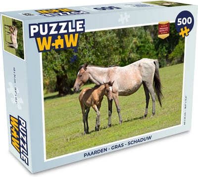 Puzzel Paarden - Gras - Schaduw - Legpuzzel - Puzzel 500 stukjes
