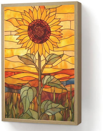 Wandlamp 40x60 cm - Oplaadbaar - Zonnebloem - Mozaïek - Zonsondergang - Geel - Wandlampen binnen woonkamer - Slaapkamer lamp - Decoratieve nachtlamp - Vloerlamp draadloos