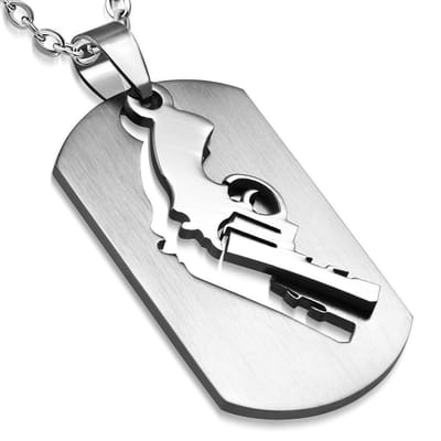 Amanto Ketting Deacan - 316L Staal - Dogtag - Pistool - 23x40mm - 60cm