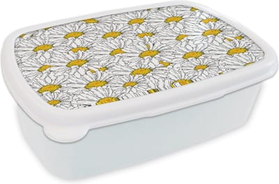 Broodtrommel Wit - Lunchbox - Brooddoos - Bloemen - Wit - Lente - Patronen - 18x12x6 cm - Volwassenen