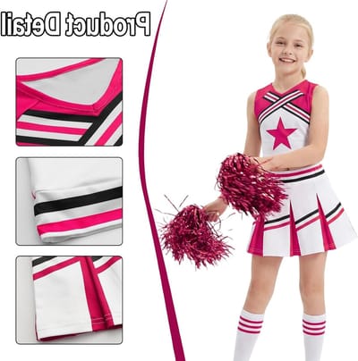 Carnaval Kostuum voor Meisjes met Pompoms en Strik Haar Elastiek - Cheerleader Outfit voor Halloween en Feestjes