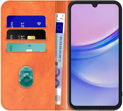 Geschikt voor Samsung Galaxy A15 Telefoonhoesje Bruin Kunstleer Met Magnetische Sluiting - Portemonnee BookCase Met Pasjeshouder - ProtX