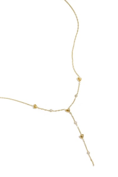 Bijoutheek Collier Y-Vorm Hartjes Steentjes Goudkleurig