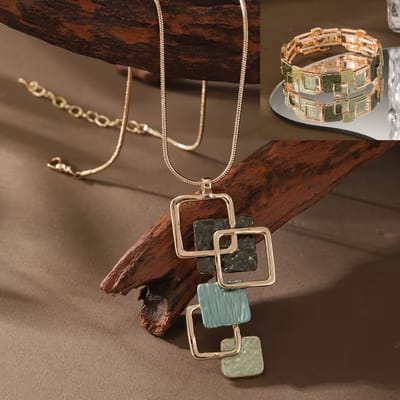 My Sweet Romance® 2-delige Dames Sieradenset – Sage & Gold – Ketting & Armband – Boho Vintage.