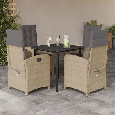 vidaXL - 5-delige - Tuinset - met - kussens - poly - rattan - gemengd - beige