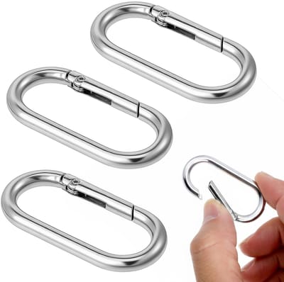 Dailygoods - 3 stuks ovale veerkarabijnhaken, ovaal, klein, metalen ringkarabijnhaak, sleutelhanger, voor reizen, vissen, kamperen, wandelen, hangmatten, rugzak (zilver)