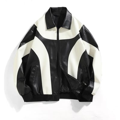 Nieuwe Contrastkleurige Leren Jas Kleding voor Koppels Herfstjas Nieuwe Populaire Vliegmotorfiets Kleding M white