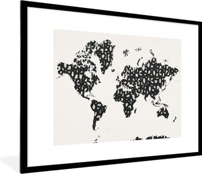 Poster in lijst - Fotolijst 80x60 cm - Posters - Wereldkaart - Cijfer - Zwart - Posterlijst zwart - Decoratie - Wanddecoratie woonkamer - Muurdecoratie slaapkamer