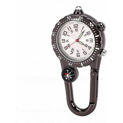 Montre à clip Compas horaire Étanche Résistante aux chocs Cadran lumineux Montre mousqueton de poche pour randonnée Camping Black gray