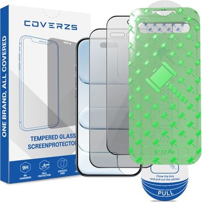 Coverzs Privacy screenprotector geschikt voor Apple iPhone 17 screenprotector - Geleverd met montage frame - 2-pack verpakking - screen protector gemaakt van gehard glas