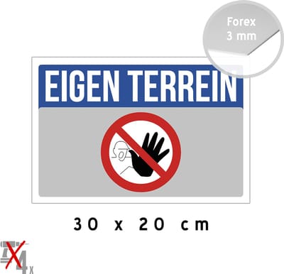 Pictogram/ bord | "Eigen terrein" | 30 x 20 cm | Verboden toegang | Eigen weg | Stop | Geen ingang | Privaat | 1 stuk