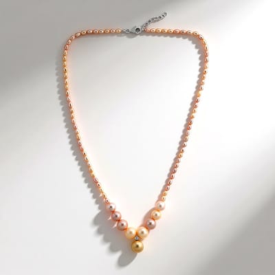 Cavill - Zilveren halsketting 925 Sterling Zilver met Roze Ming Parels (10,5mm, 9,5mm, 8,5mm) en Zirkonia 0,04ct - Verstelbaar Elegant Design