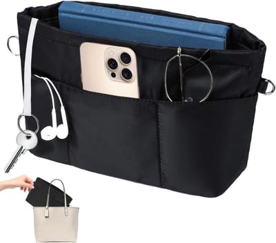 Handtas Organizer met Interne Vakken en Sleutelhanger - Ideaal voor Handtassen en Schoudertassen (Zwart, M)