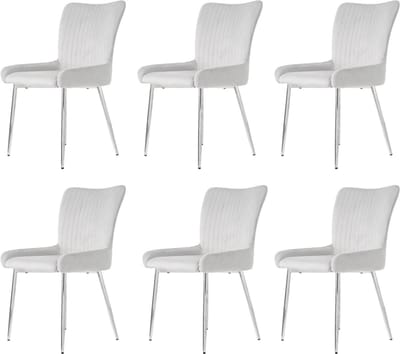 Fluwelen eetkamerstoelen - set van 6 - woonkamer - slaapkamer - loungestoel met vier gouden metalen poten - lendensteun - grijs