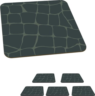 Onderzetters voor glazen - Krokodil - Reptielen - Patronen - Grijs - 10x10 cm - Glasonderzetters - 6 stuks