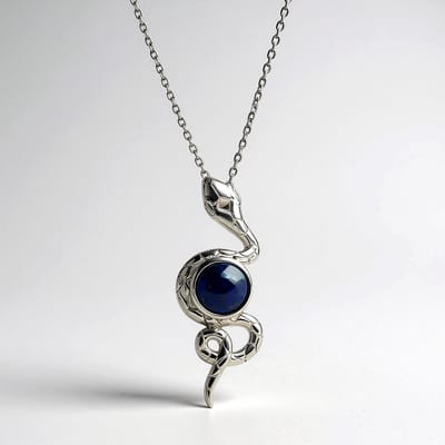 Cavill - Zilveren Halsketting 925 Sterling Zilver - 2,58 ct Lapis Lazuli & Mohave Turkoois Slangenhanger - Filigrain & Elegant Design - 45 cm