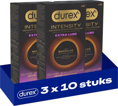 Durex Intensity Extra Glijmiddel Condooms - 10 stuks - Nieuwste generatie ultradunne, latexvrije condooms – Gedeelde lichaamswarmte x3