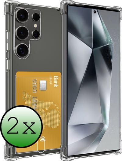 Hoesje 2 Stuks - Geschikt voor Samsung Galaxy S24 Ultra - Met Pashouder en Kaarthouder - Telefoon Hoes Shockproof - Siliconen Case - Back Cover - Shock Proof - Pasjes Houder - Transparant
