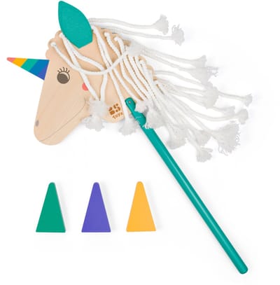 BS Toys Hobby Unicorn GA530 – Houten Stokpaard Eenhoorn met 3 Pionnen