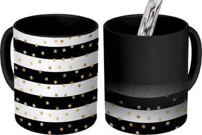 Magische Mok - Foto op Warmte Mokken - Koffiemok - Sterren - Goud - Confetti - Patronen - Magic Mok - Beker - 350 ML - Theemok