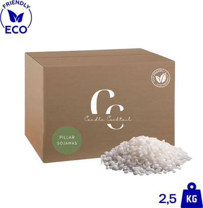 Candle Cocktail® Kwalitatieve Stevige 100% Ecologische Pillar Sojawas | 2,5 KG | Voor Vrijstaande Kaarsen | Gietwas | Smeltpunt 50°C | Kaarsen Gieten | Vegan | Mallen Kaarsen | Soy wax | Soyawas | Kaarsenwas