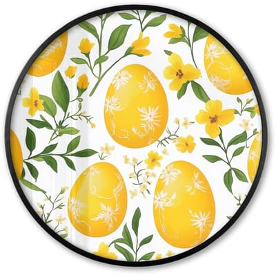 Poster in lijst Rond - Fotolijst 60x60 cm - Posters - Bloemen - Paaseieren - Geel - Ronde posterlijst zwart - Decoratie - Wanddecoratie woonkamer - Muurdecoratie slaapkamer