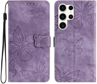 Coverup Hoesje - Geschikt voor Samsung Galaxy S25 Ultra Hoesje - Coverup Vlinders Book Case - Paars