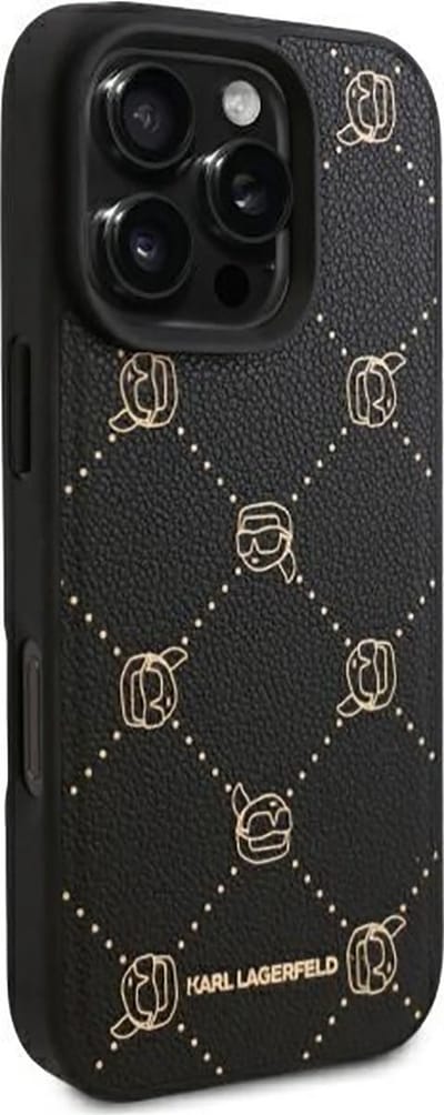 Karl Lagerfeld Backcase hoesje geschikt voor iPhone 16 Pro Max - Effen Zwart - Kunstleer