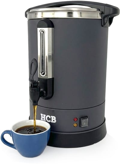 HCB® - Professionele Horeca Percolator - 14,3 liter - 95 kopjes - zwart - 230V - RVS / INOX Perculator - Elektrisch koffiezetapparaat - Volautomatische koffiemachine - 33x37x46 cm (DxBxH) - 3.10 kg - 1353