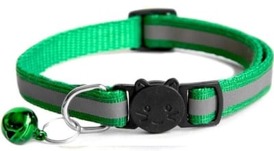 Katten halsband - Reflecterend - Veiligheidssluiting - Verstelbaar 19-32 cm - Met belletje - Donker Groen