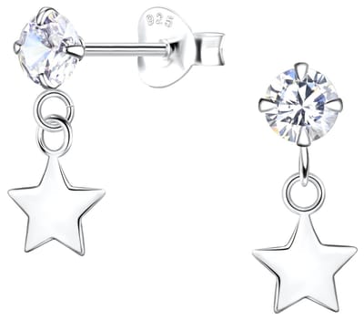 Joy|S - Zilveren ster bedel oorbellen - zirkonia - 5 x 15 mm - oorknoppen met bedel