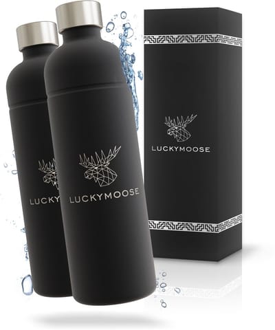 Luckymoose RVS Drinkfles 1,25L - Universeel geschikt voor Bruiswatertoestellen - Set van 2 - Infinity Roestvrijstalen Waterfles - Herbruikbaar - Zwart