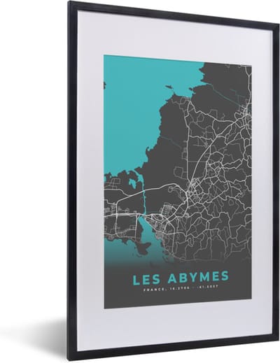 Fotolijst incl. Poster - Les Abymes - Frankrijk - Plattegrond - Kaart - Stadskaart - 40x60 cm - Posterlijst