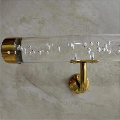 Trapleuning Set - Veiligheidsleuningen Binnen - Veilig Traplopen - Transparant Acryl Glas - 150cm Lengte - Gouden Beugel
