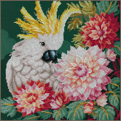 Lanarte Borduurpakket - Borduurset - Borduurpakket volwassenen - Telpakket kit - 29 x 29cm - Kaketoe dahlia's - PN-0207167