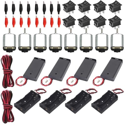 Elektrische Leer Set met 8 DC Motoren, Batterijhouder, Schakelaars en Krokodilklemmen voor DIY Projecten en Modelbouw