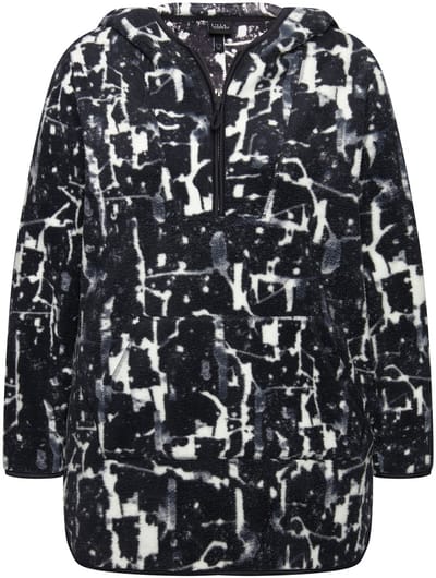 Ulla Popken - Dames - lange trui teddyfleece capuchon lange mouwen - Zwart - Maat 42+