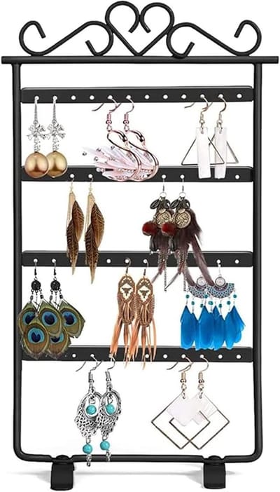 Earring Holder met 48 Gaten voor Oorbellen, 4 Laags Sieradenstandaard voor Oorbellen, Armbanden en Ringen
